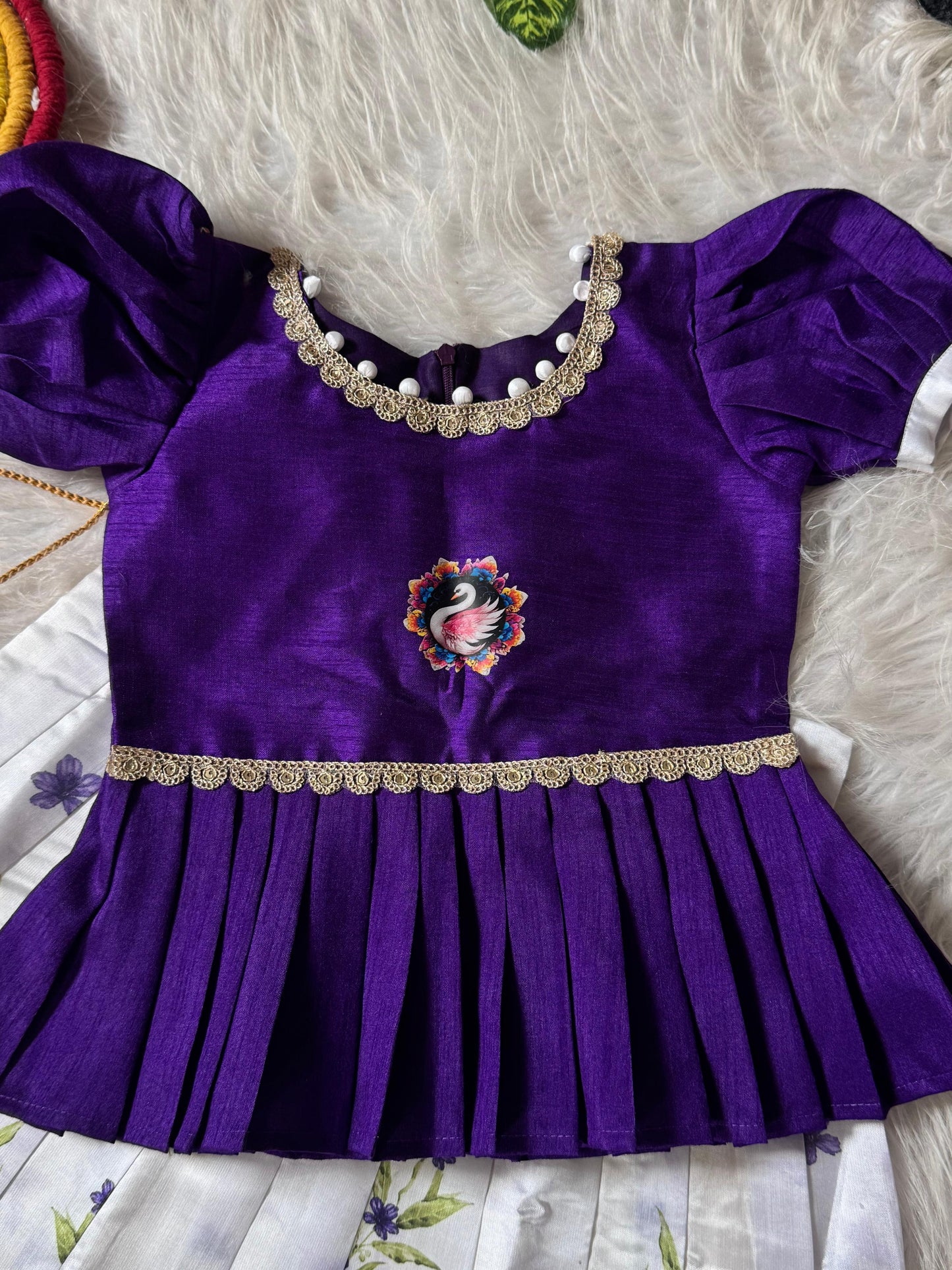 Little Kids Soft Silk Lehenga Choli with Zari Lace and Flower Net Work