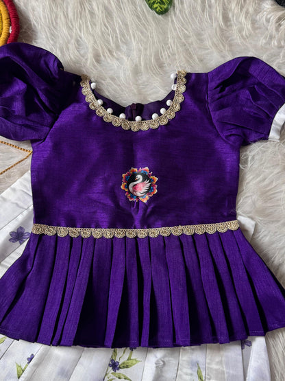 Little Kids Soft Silk Lehenga Choli with Zari Lace and Flower Net Work
