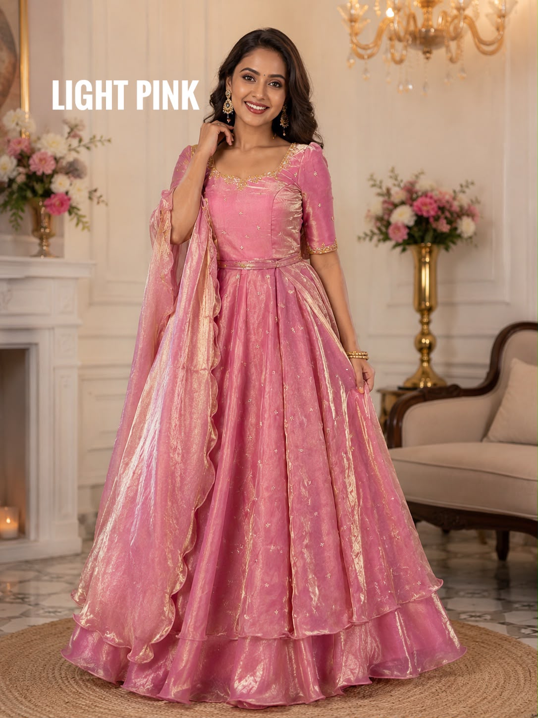 Heavy Space Silk Double Frill Lehenga Choli Set with Sequins Embroidery