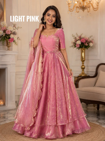 Heavy Space Silk Double Frill Lehenga Choli Set with Sequins Embroidery