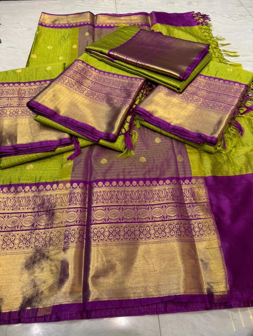 Green Banarasi Katan Soft Silk Saree with Buti Design and Zari Border