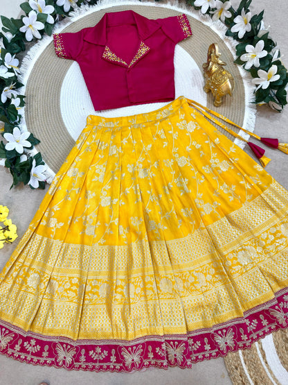 Royal Trio Contrast Kids Lehenga Choli with Floral Zari Work