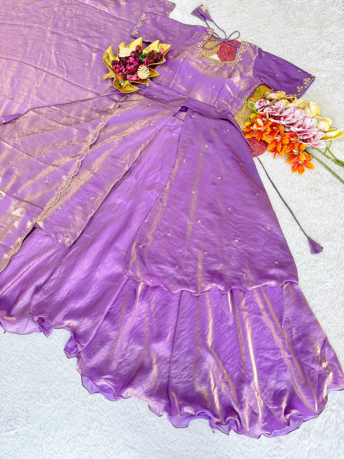 Heavy Space Silk Double Frill Lehenga Choli Set with Sequins Embroidery