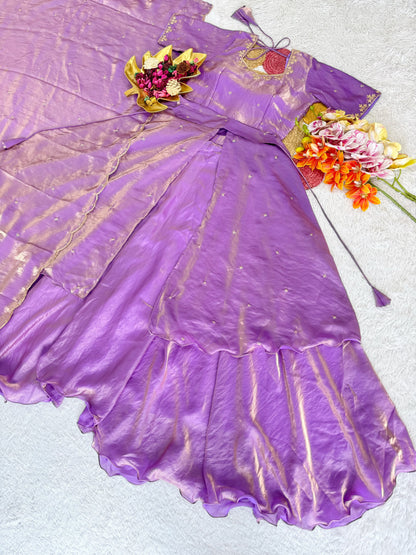 Heavy Space Silk Double Frill Lehenga Choli Set with Sequins Embroidery