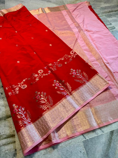 Banarasi Katan Silk Saree with Zari Butti and Contrast Jacquard Pallu