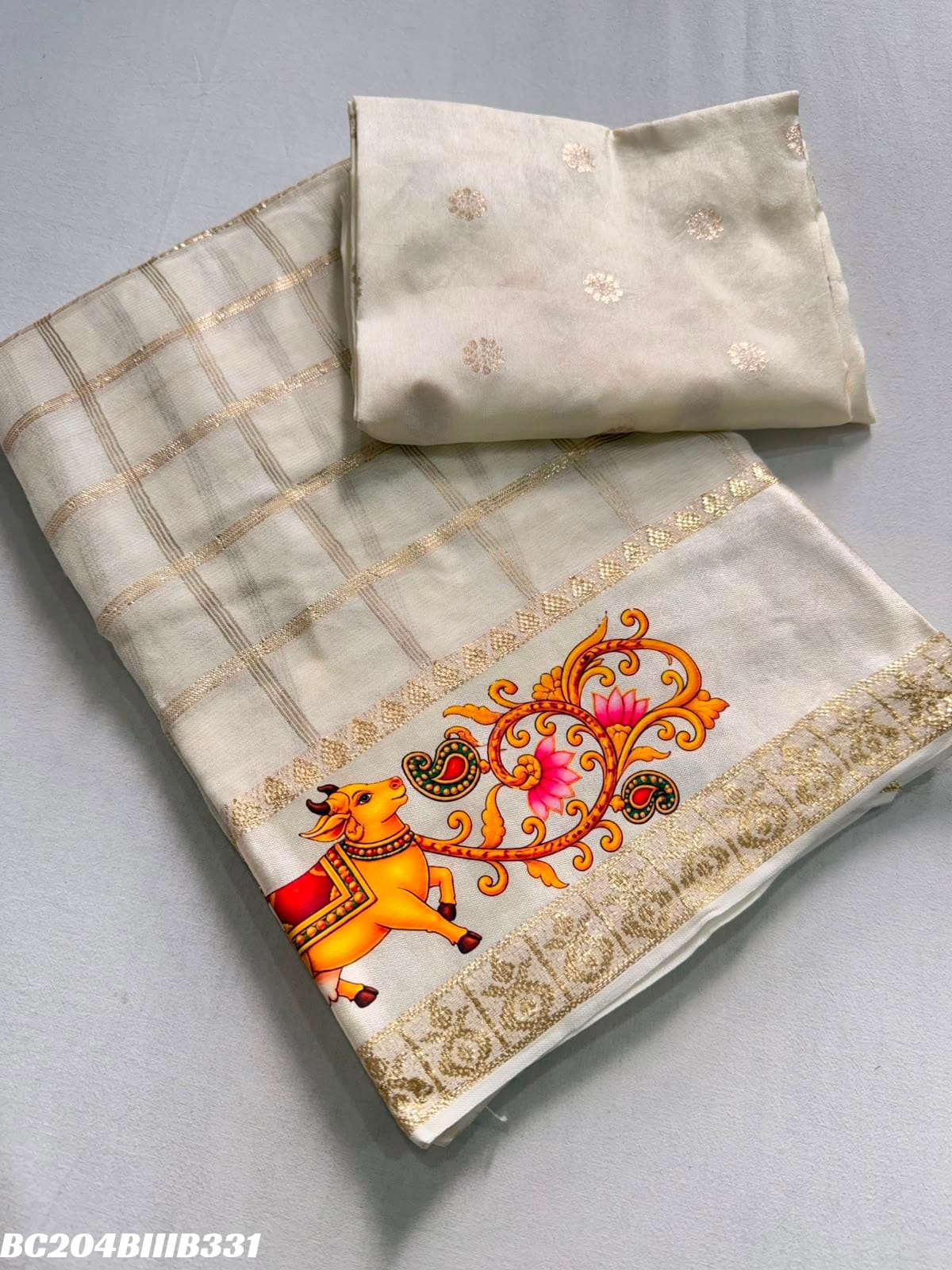 Viscose Georgette 3D Print Border Saree with Running Weaving Butti Blouse