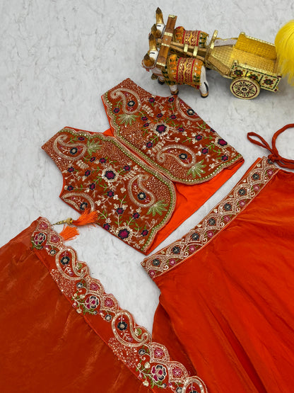 Wedding Special Embroidered Fendy Silk Lehenga Choli Set with 8.50 Meter Flair