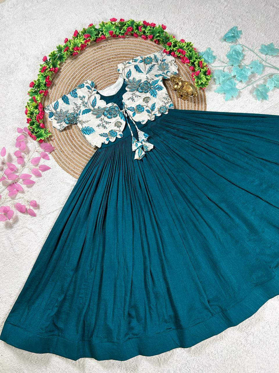 Royal Garden Vichitra Gown with Floral Printed Coat Set