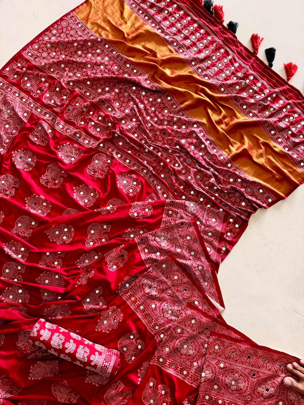 Original Gaji Silk Saree with Lagdi Patta and Full Mirror Work