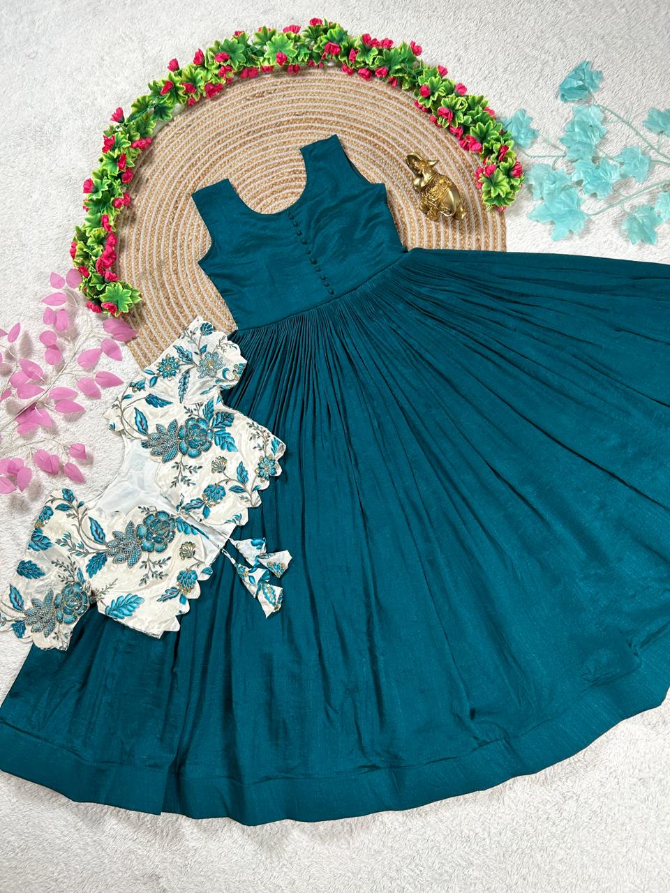 Royal Garden Vichitra Gown with Floral Printed Coat Set