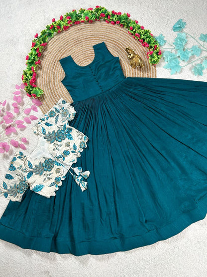 Royal Garden Vichitra Gown with Floral Printed Coat Set