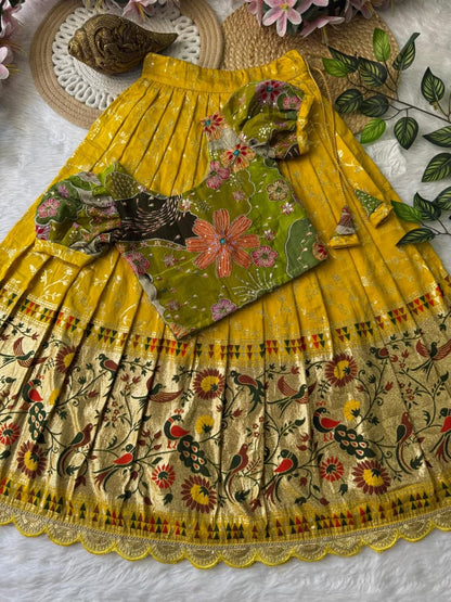 Pure Dola Silk Lehenga with Zari Weaving Border and Natural Crepe Top