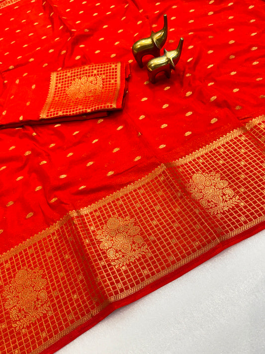 Pure Viscose Soft Silk Saree with Weaving Thread Border and Butti Blouse