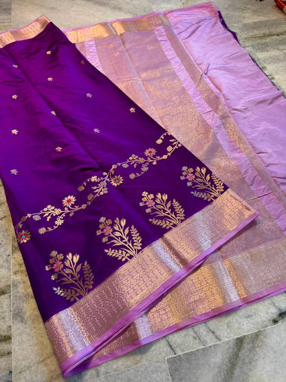 Banarasi Katan Silk Saree with Zari Butti and Contrast Jacquard Pallu