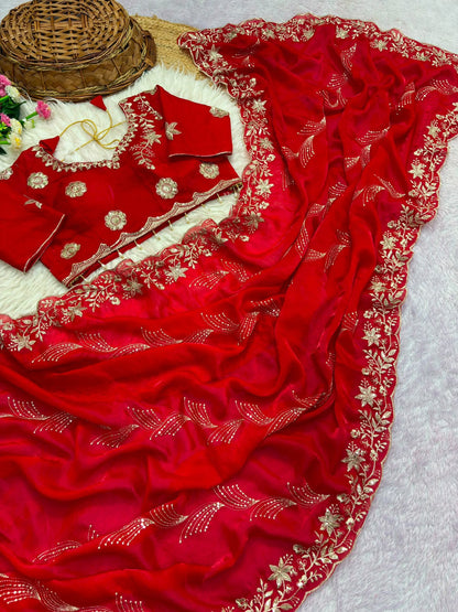 Riwaz Fendy Satin Saree with Sequin Embroidery and Heavy Border