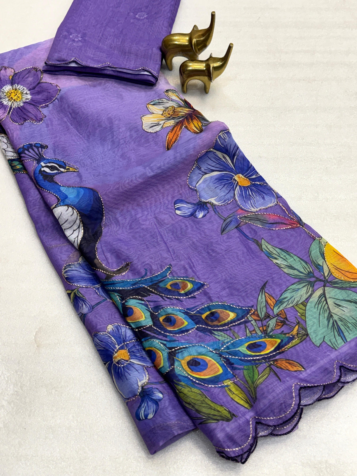 Vamika Soft Chanderi Cotton Floral Digital Print Saree with Aari Work Border