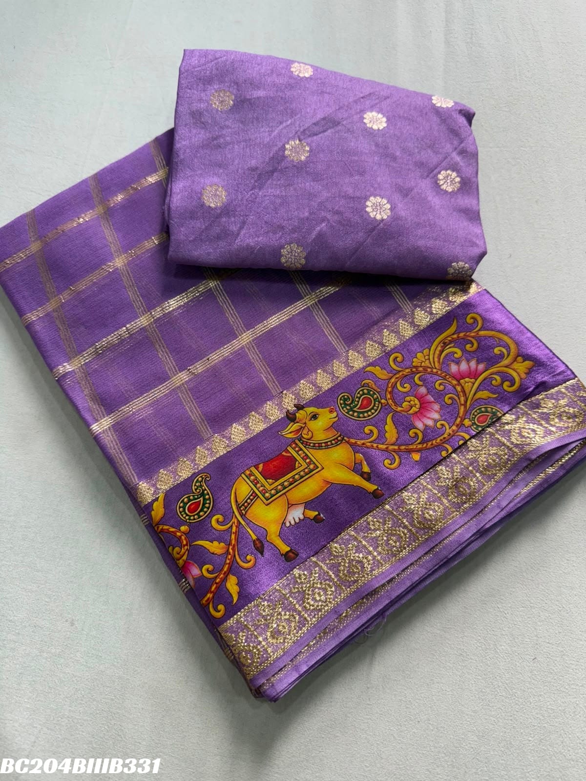 Viscose Georgette 3D Print Border Saree with Running Weaving Butti Blouse