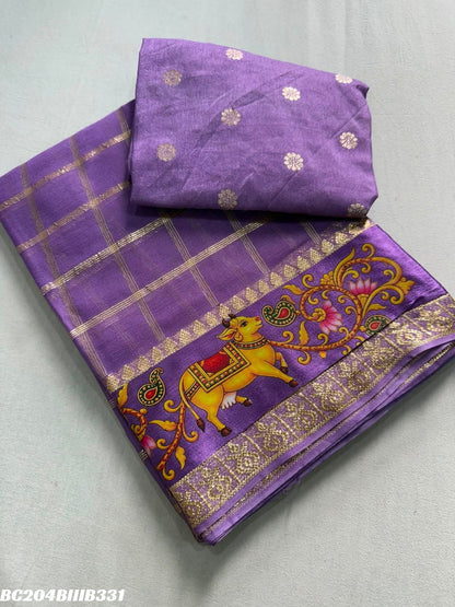 Viscose Georgette 3D Print Border Saree with Running Weaving Butti Blouse