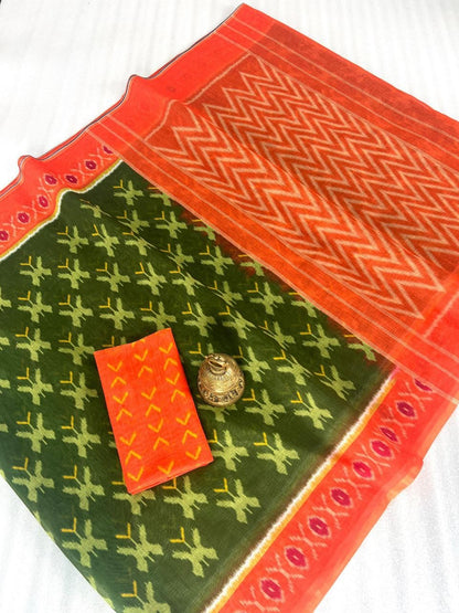 Mangalya Plain Linen Digital Print Saree with Digital Blouse