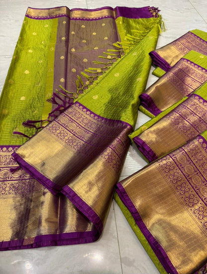 Green Banarasi Katan Soft Silk Saree with Buti Design and Zari Border