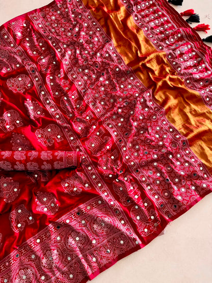 Original Gaji Silk Saree with Lagdi Patta and Full Mirror Work