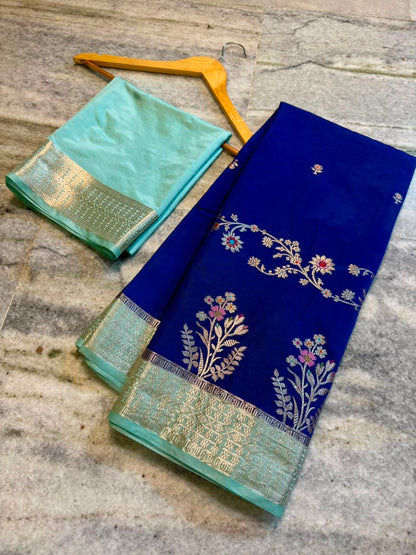 Banarasi Katan Silk Saree with Zari Butti and Contrast Jacquard Pallu