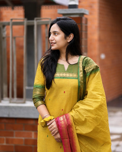 Keyuri Kanchi Cotton Kurti with Dupatta – Mustard