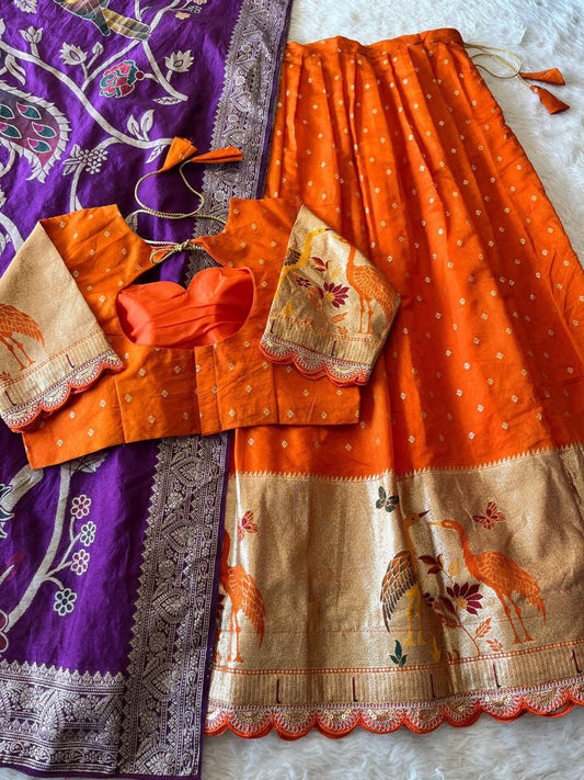 Flamingo Soft Dola Silk Stitched Lehenga Choli with Jacquard Dupatta