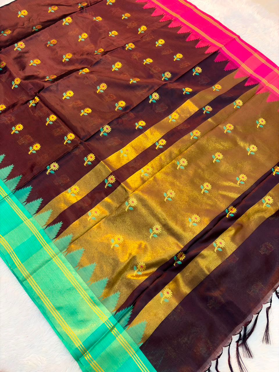 Banarasi Katan Soft Silk Buti Saree with Soft Border and Buta Blouse