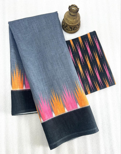 Mangalya Plain Linen Digital Print Saree with Digital Blouse