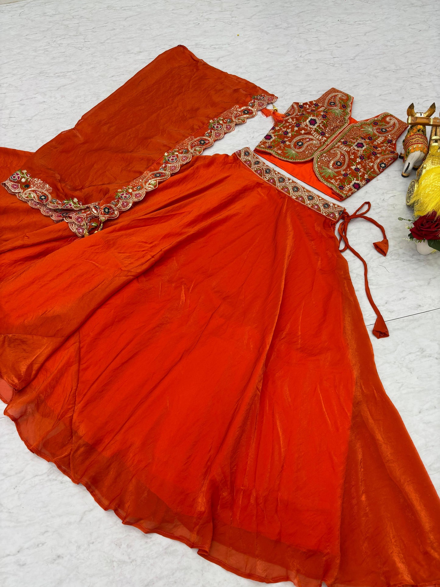 Wedding Special Embroidered Fendy Silk Lehenga Choli Set with 8.50 Meter Flair