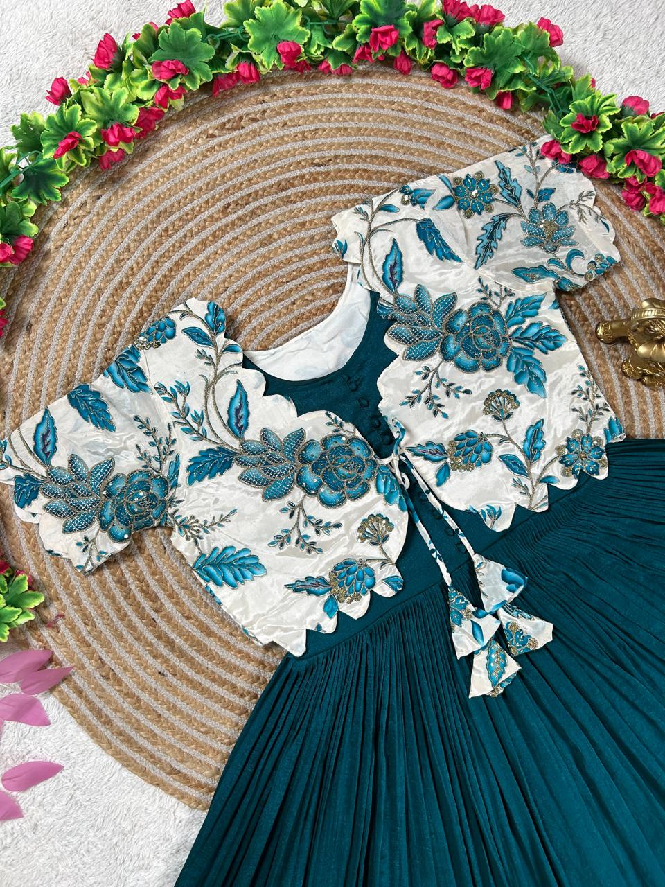 Royal Garden Vichitra Gown with Floral Printed Coat Set