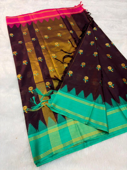 Banarasi Katan Soft Silk Buti Saree with Soft Border and Buta Blouse