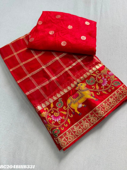 Viscose Georgette 3D Print Border Saree with Running Weaving Butti Blouse