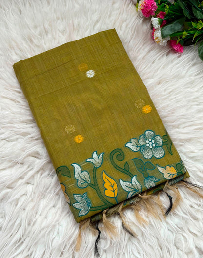 Pure Jamdani Silk Saree with Rich Zari Weave and Contrast Blouse