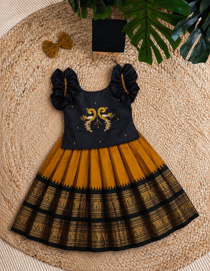 Kids Pure Silk Lehenga Choli with All-Over Zari Weaving and Hand Work