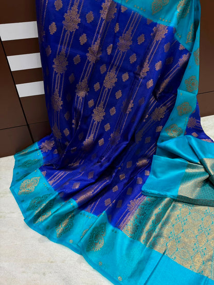 Banarasi Dupion Soft Silk Saree with Alfi Border, Zari Weaving & Jacquard Blouse