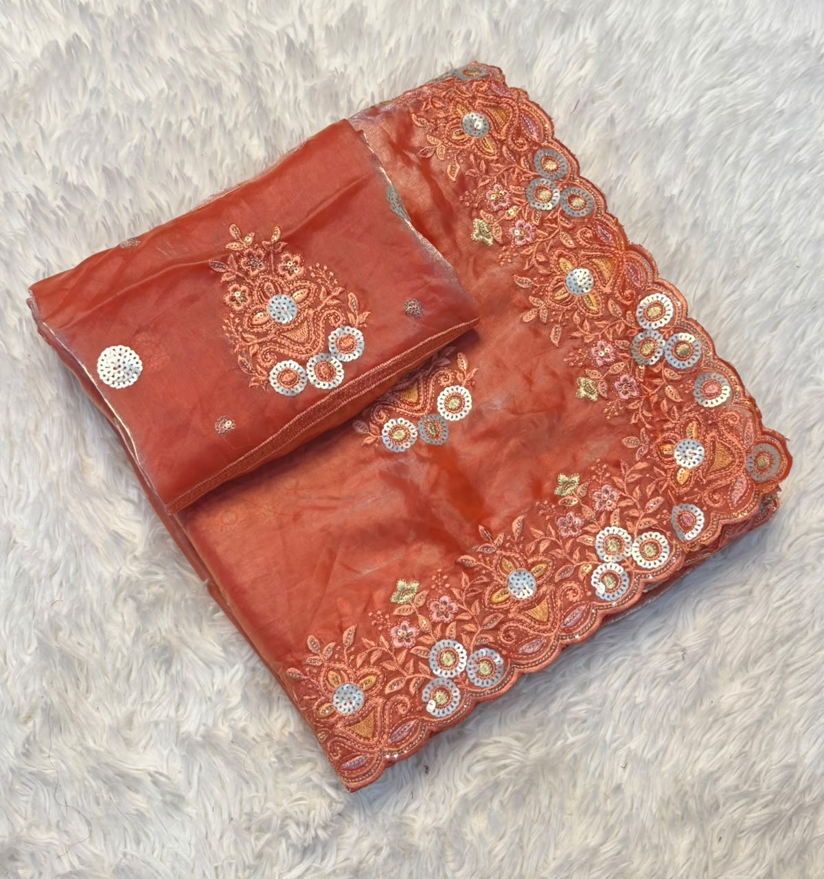 Fancy Space Silk Saree with Sequin Work and Embroidery Blouse