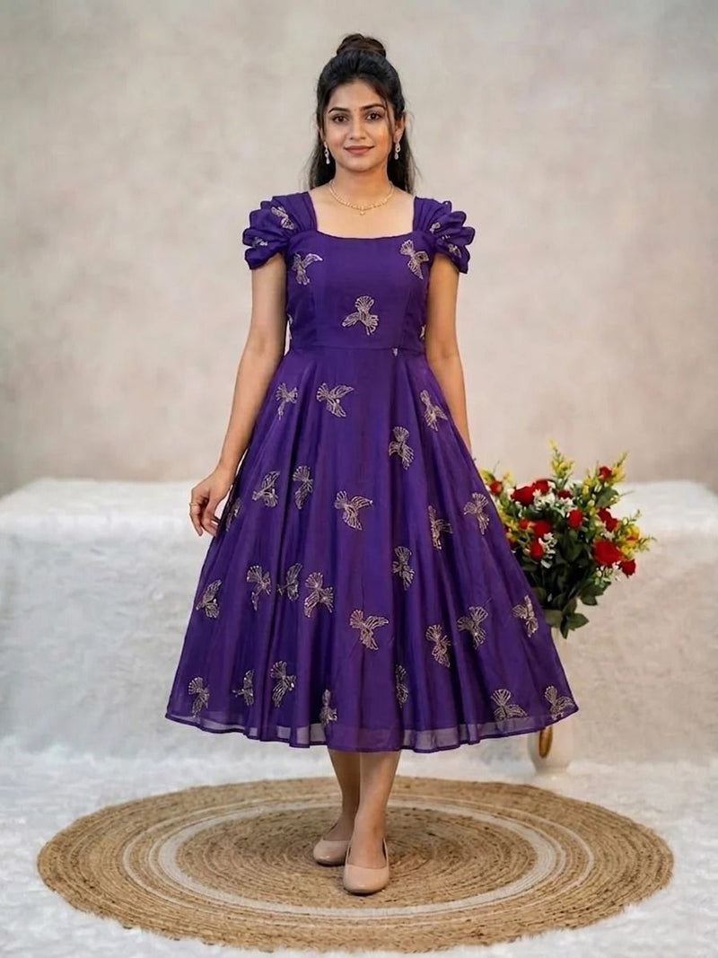 Premium Rangoli Silk Sparrow Beads Aari Work Maxi Gown
