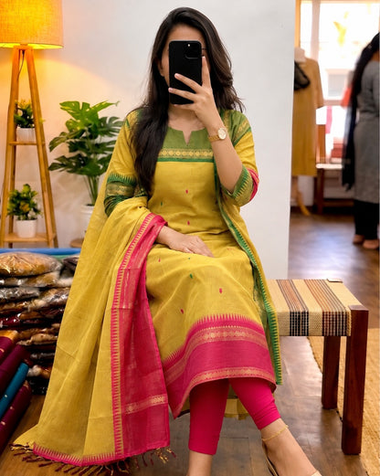 Keyuri Kanchi Cotton Kurti with Dupatta – Mustard