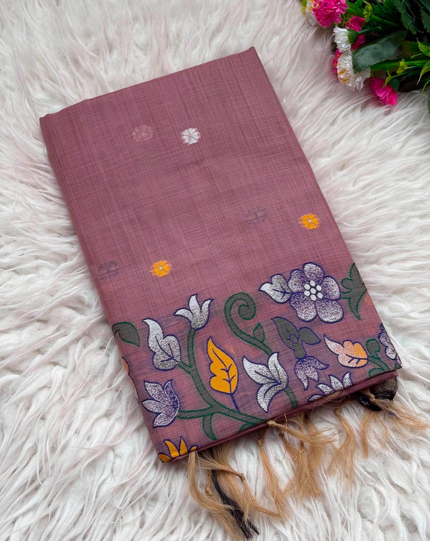 Pure Jamdani Silk Saree with Rich Zari Weave and Contrast Blouse