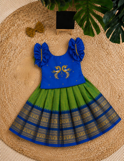 Kids Pure Silk Lehenga Choli with All-Over Zari Weaving and Hand Work