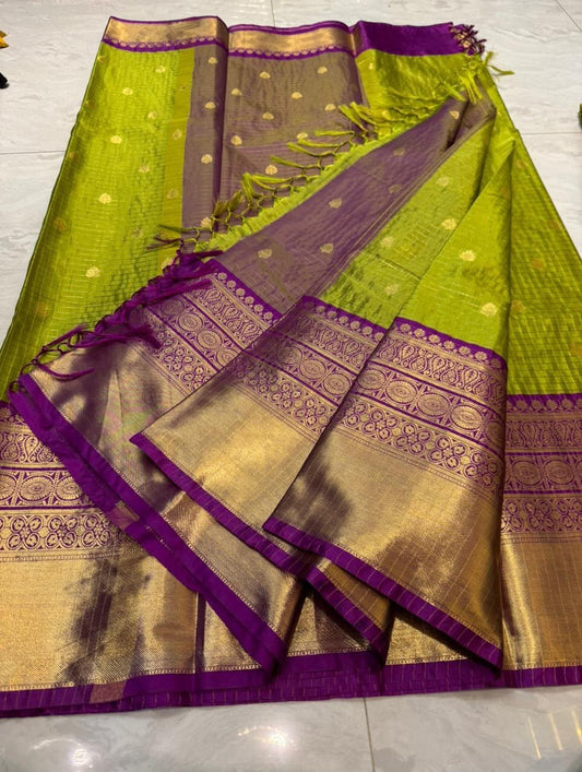 Green Banarasi Katan Soft Silk Saree with Buti Design and Zari Border