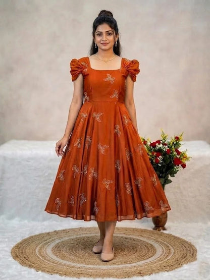 Premium Rangoli Silk Sparrow Beads Aari Work Maxi Gown