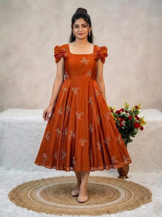 Premium Rangoli Silk Sparrow Beads Aari Work Maxi Gown