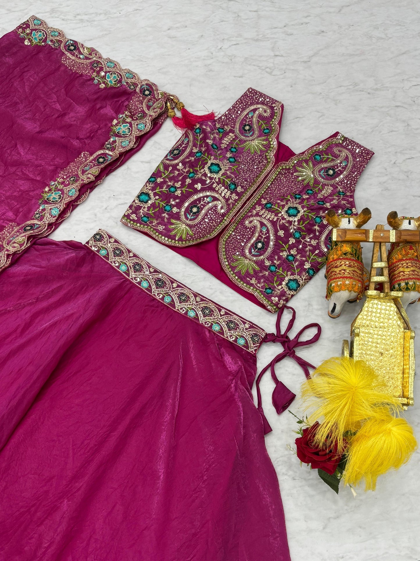 Wedding Special Embroidered Fendy Silk Lehenga Choli Set with 8.50 Meter Flair