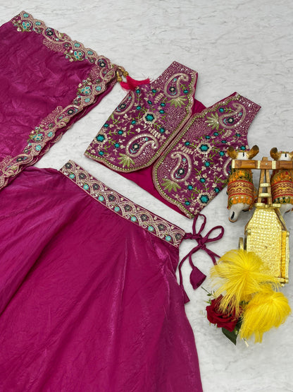Wedding Special Embroidered Fendy Silk Lehenga Choli Set with 8.50 Meter Flair