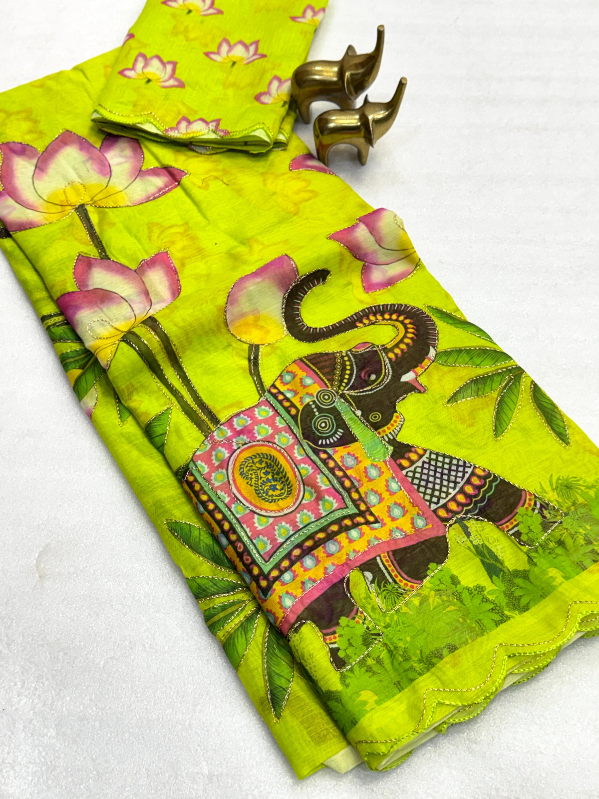 Vamika Soft Chanderi Cotton Floral Digital Print Saree with Aari Work Border