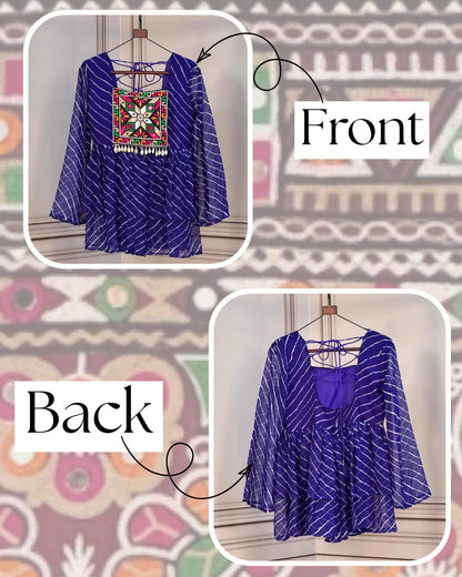 Navratri Stitched Laheriya Print Top with Kutchi Gamthi Patchwork