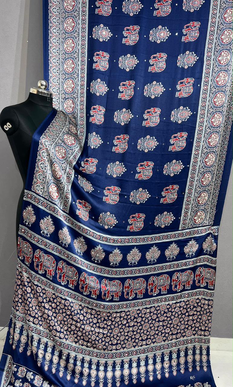 Designer Real Mirror Work Japan Satin Silk Saree